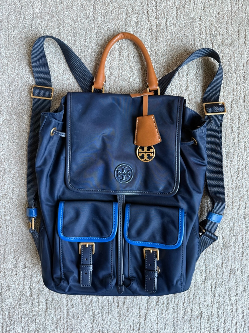 Tory Burch Navy Nylon Backpack with Blue Trim